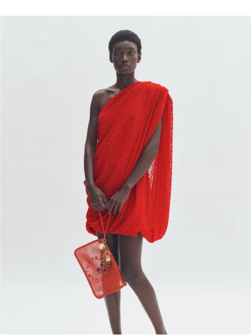 Stella McCartney One-Shoulder Draped Red Mini Dress